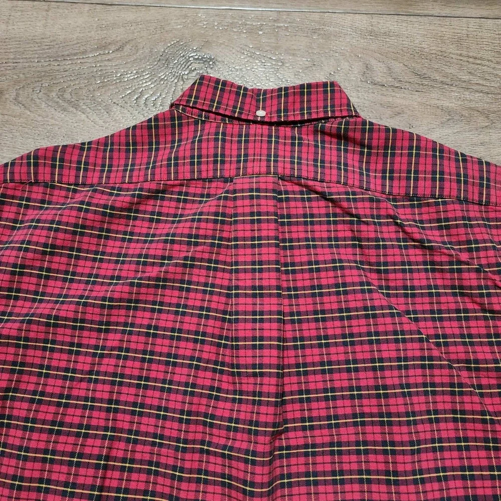 Polo Ralph Lauren Mens Custom Fit Plaid Button Down Shirt Red Black Yellow Large